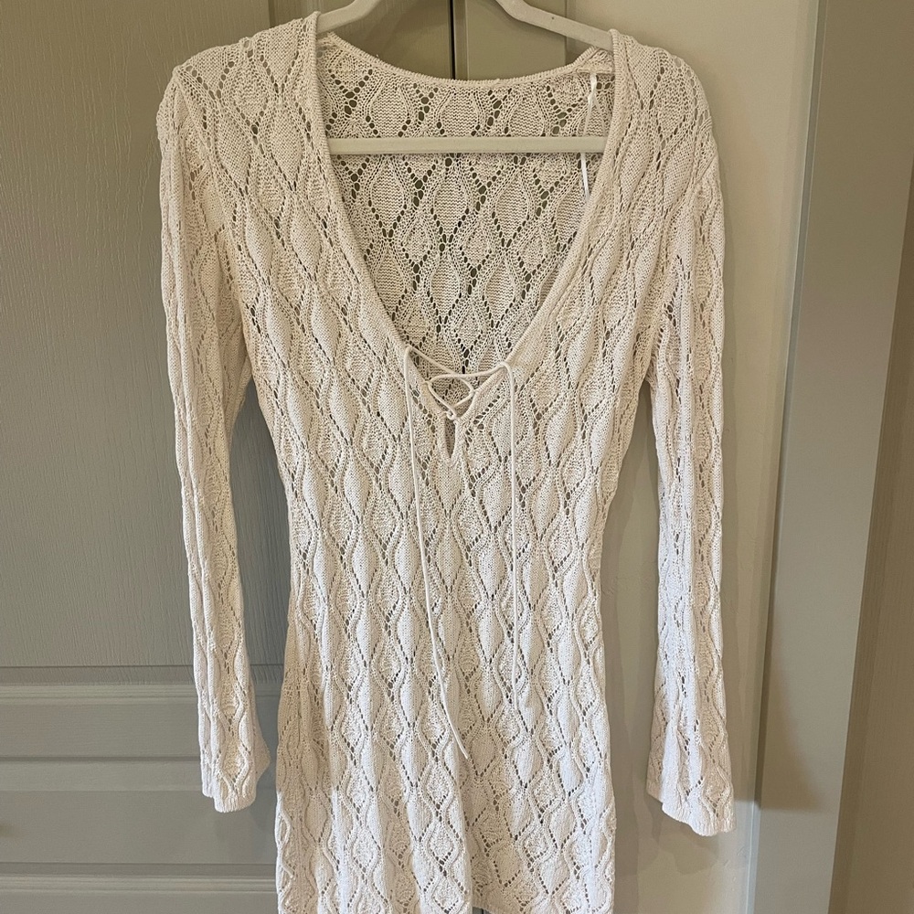 Cream Knit V-Neck Beach Dress